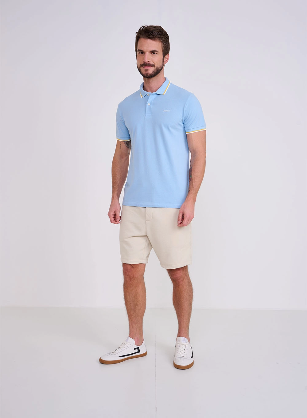 Polo Básica Duas Listras Brasil Azul
