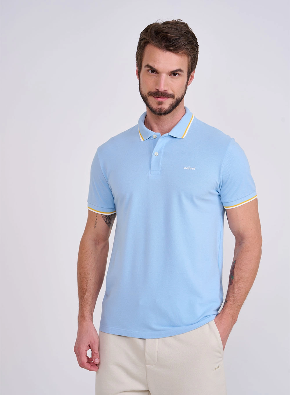Polo Básica Duas Listras Brasil Azul