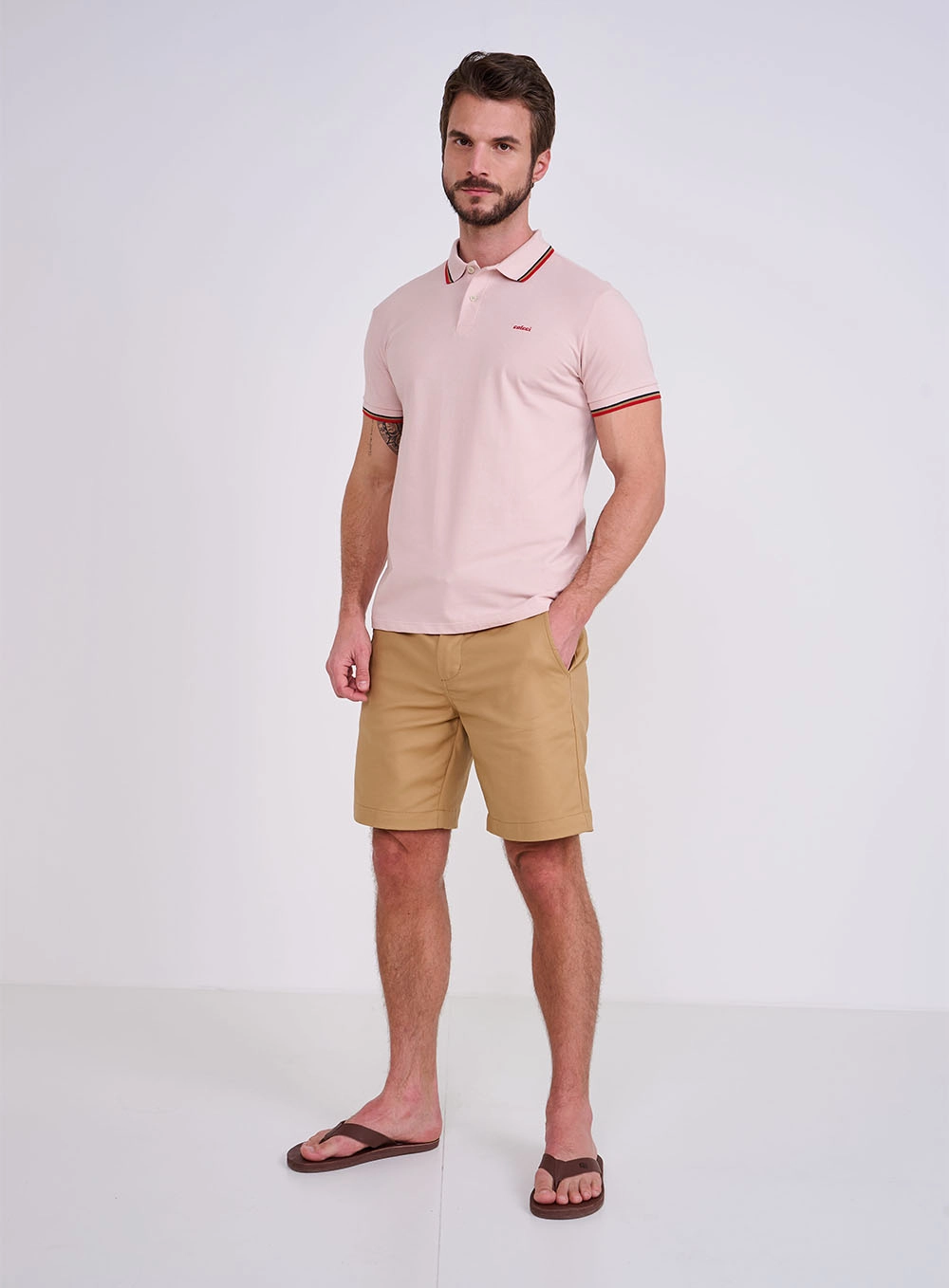 Polo Básica 3 Listras Brasil Rosa