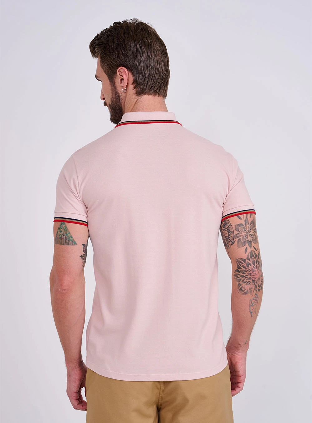 Polo Básica 3 Listras Brasil Rosa