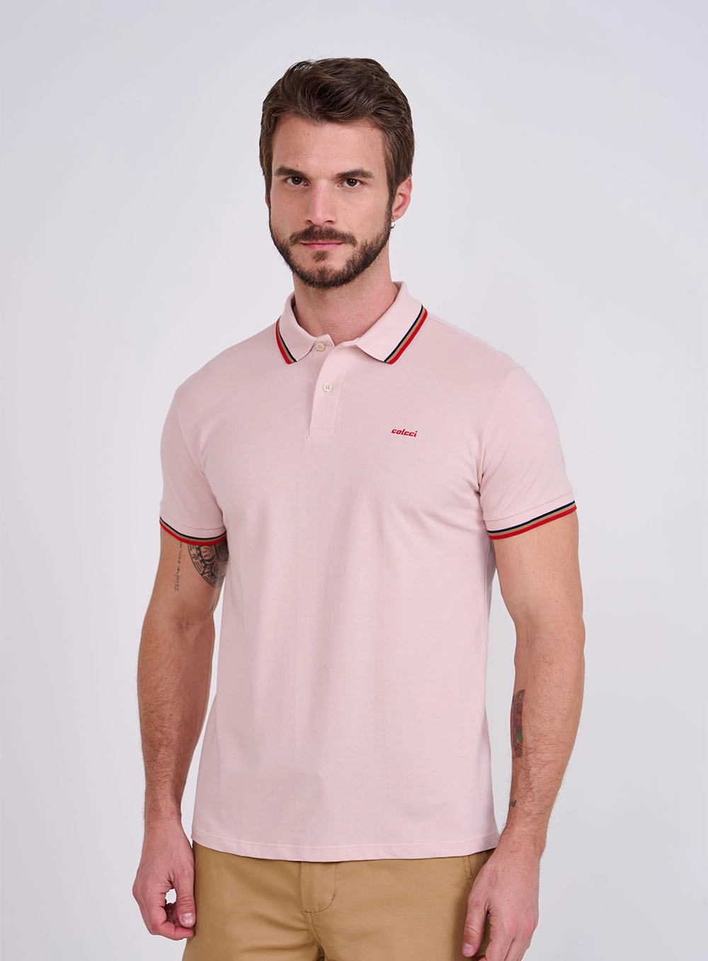 Polo Básica 3 Listras Brasil Rosa