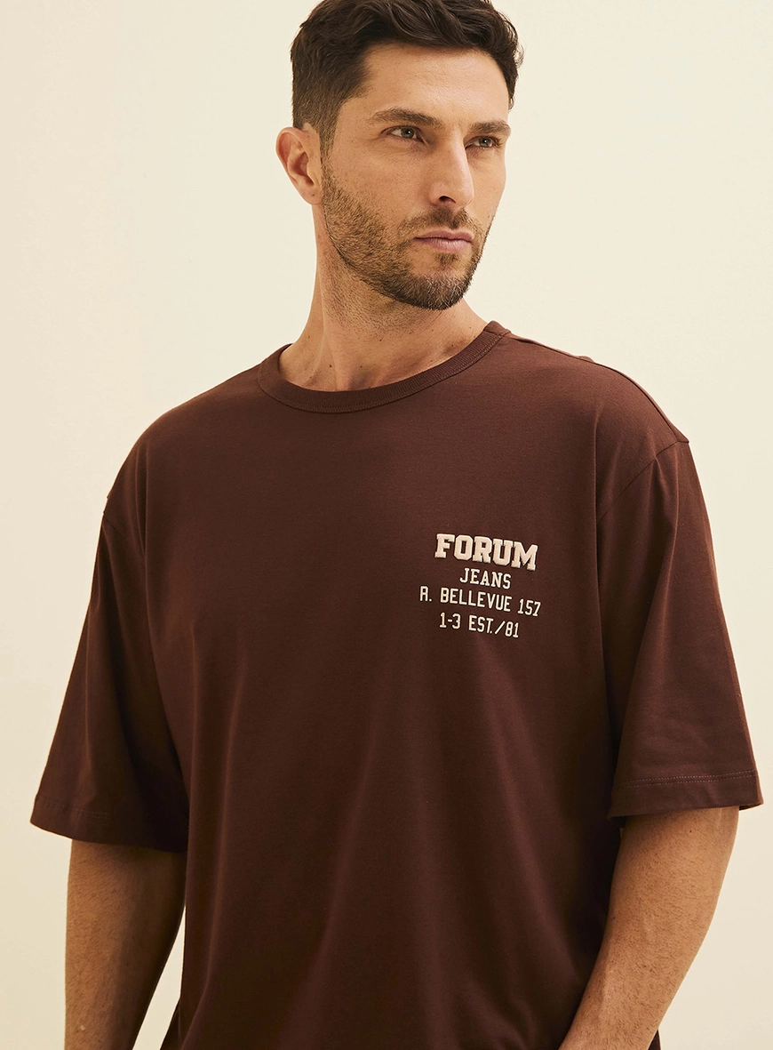 Camiseta Oversized Estampa Frente E Costas Marrom