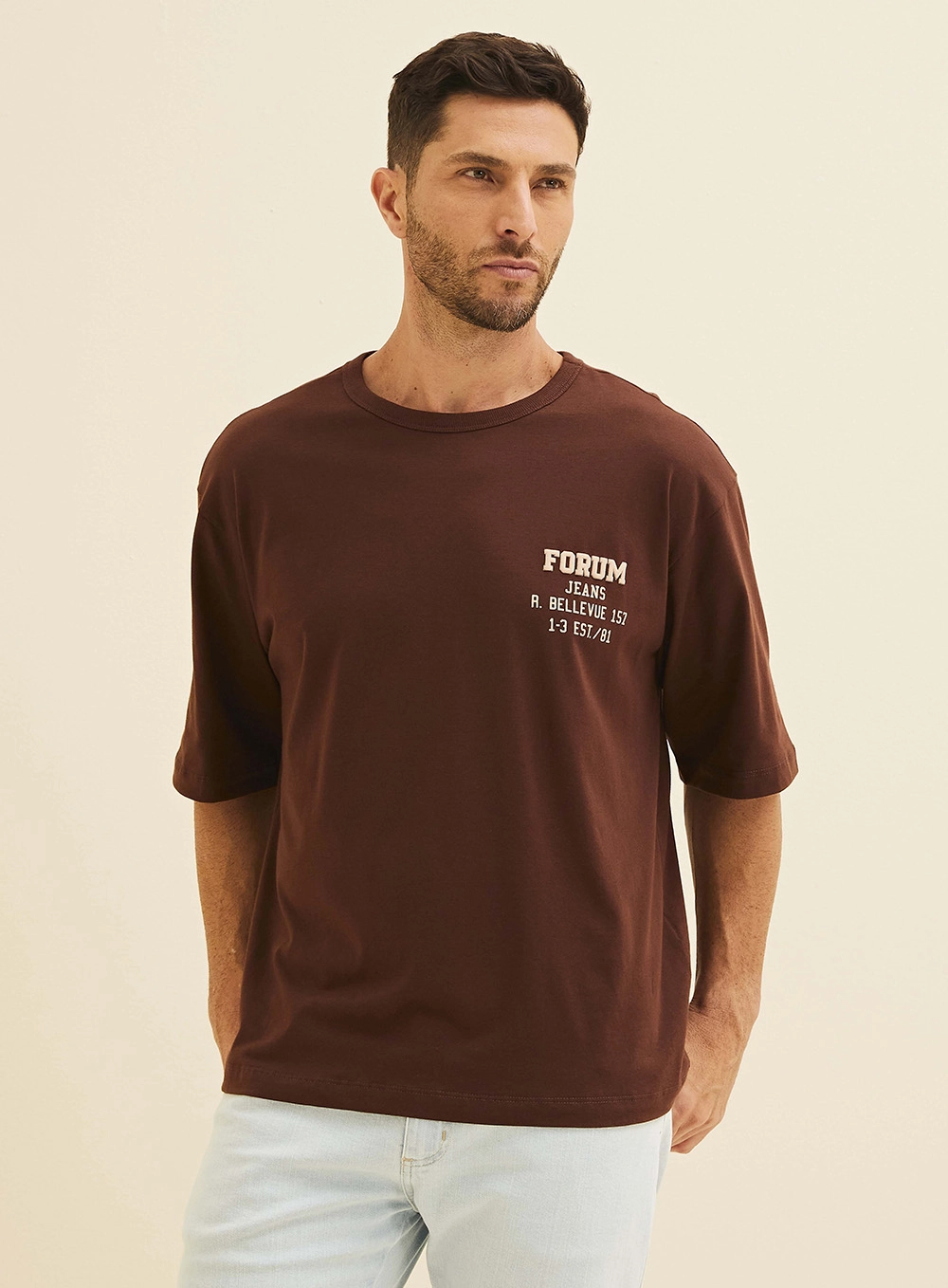 Camiseta Oversized Estampa Frente E Costas Marrom 2