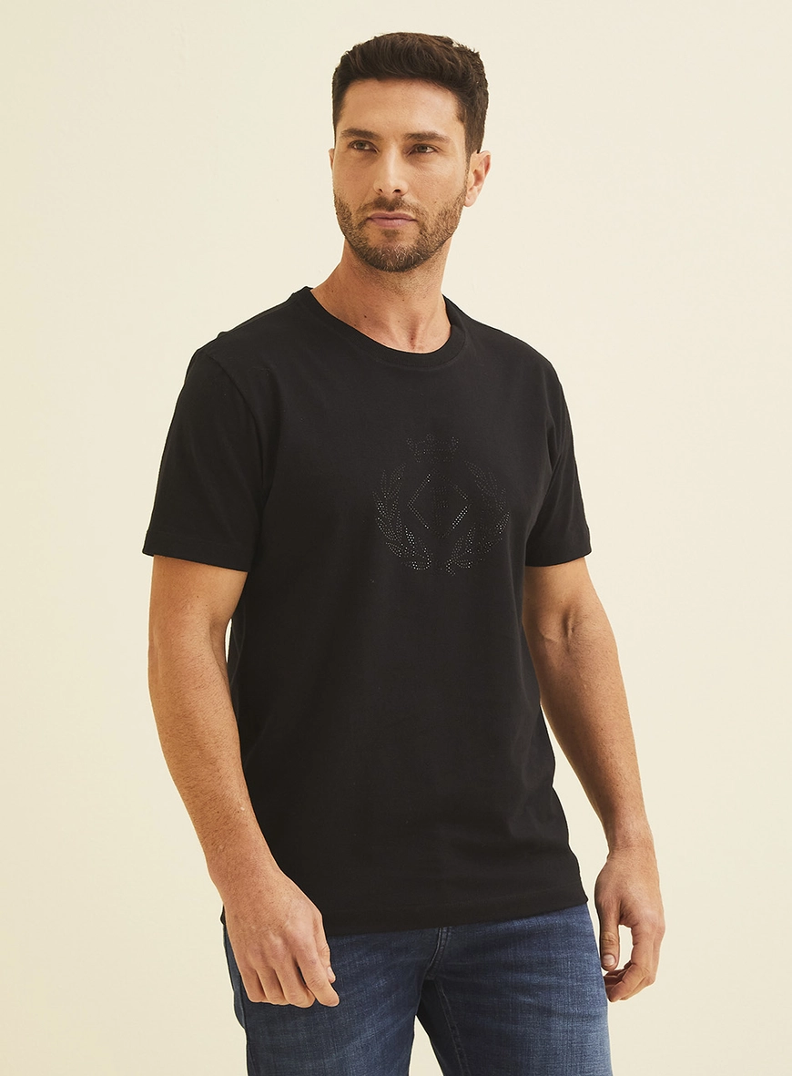 Camiseta New Slim Com Aplicação Preto