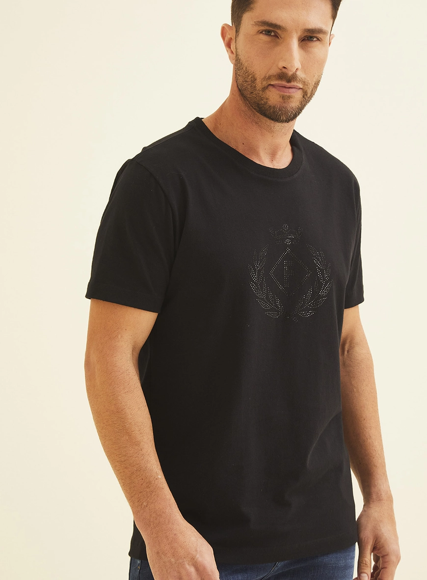 Camiseta New Slim Com Aplicação Preto