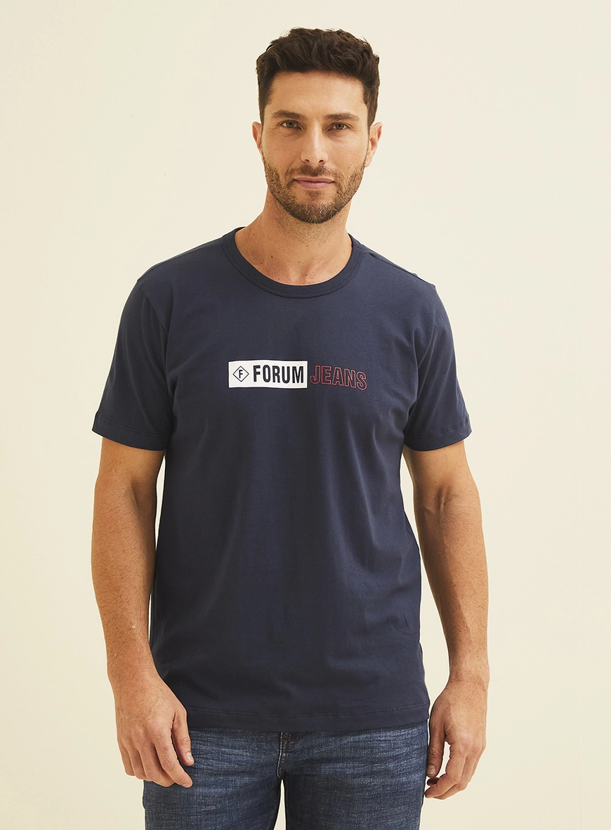 Camiseta New Slim Com Logo Frontal Azul