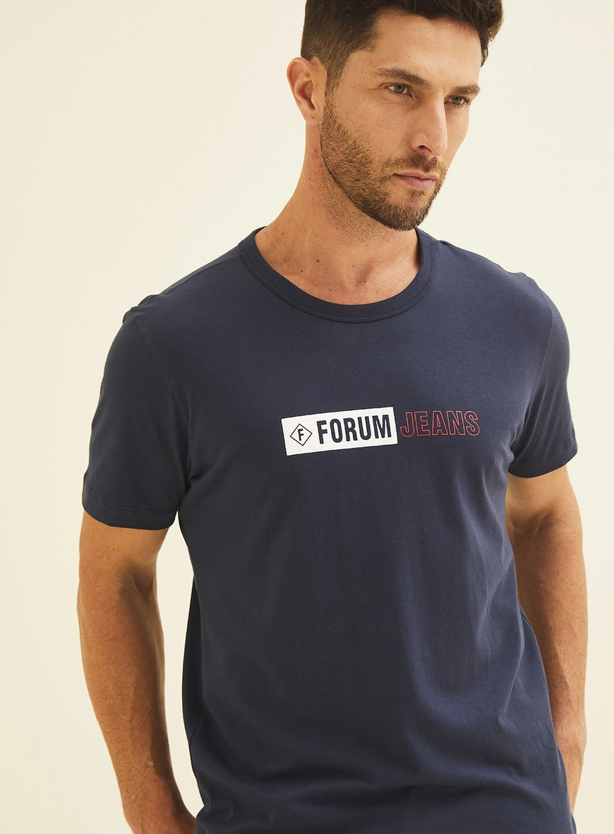 Camiseta New Slim Com Logo Frontal Azul