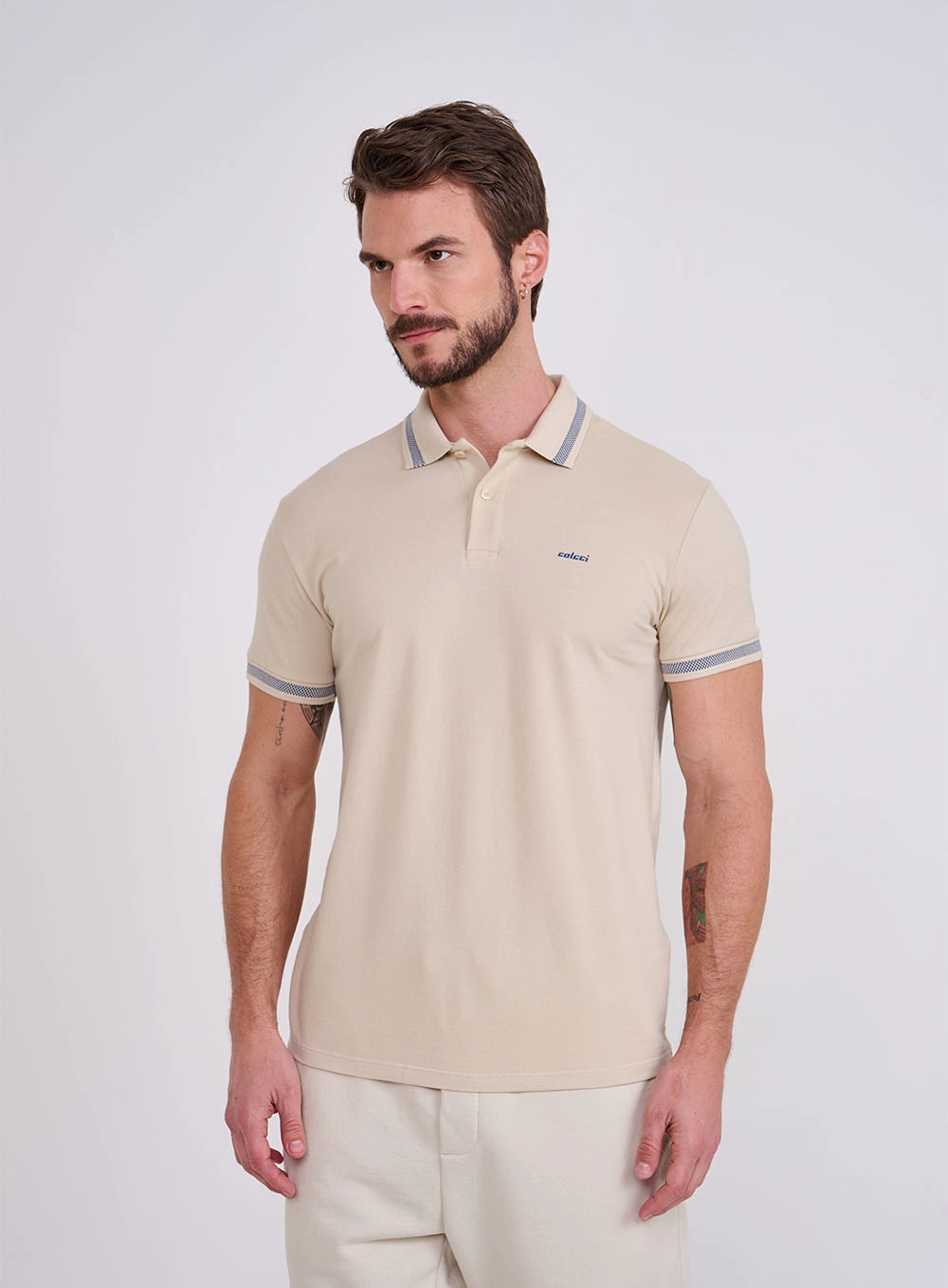 Polo Gola Jacquard Brasil Bege