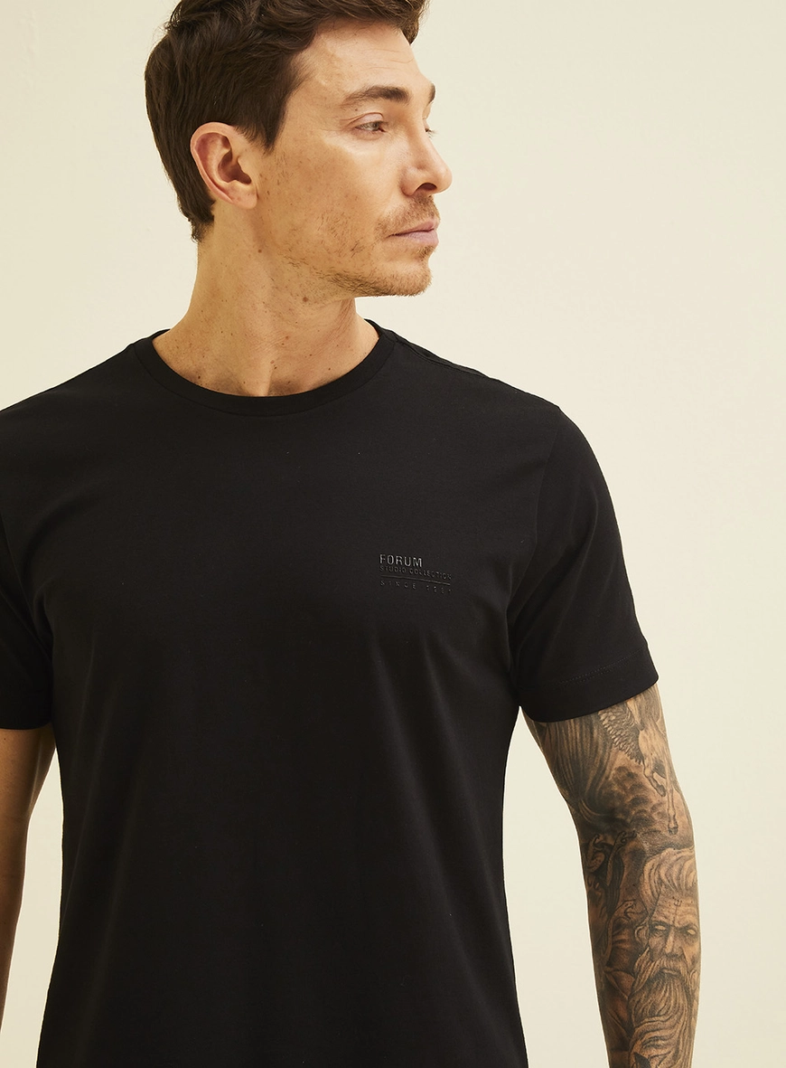 Camiseta New Slim Pima Com Estampa Preto