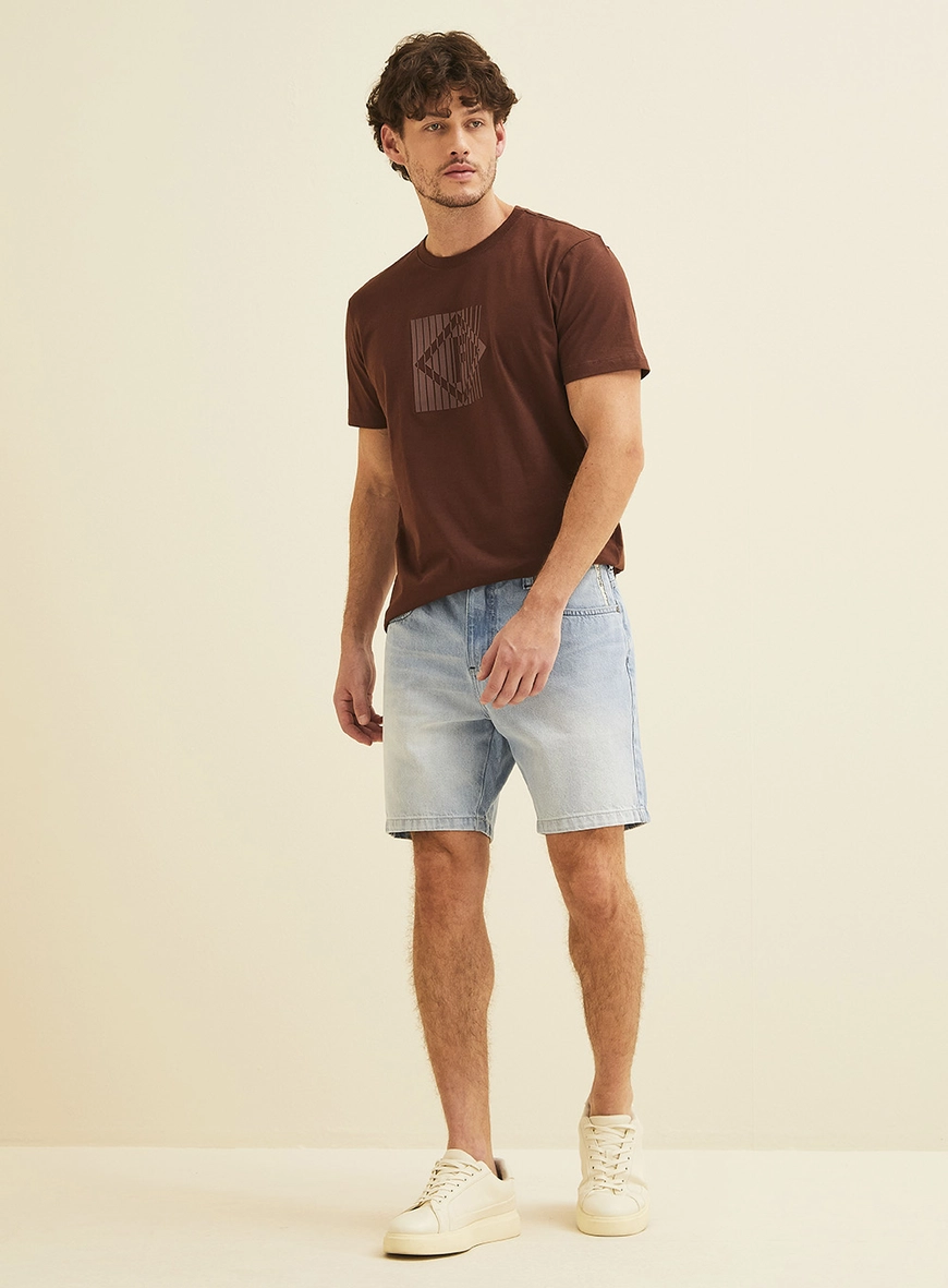 Camiseta Masculina New Slim Com Estampa Marrom