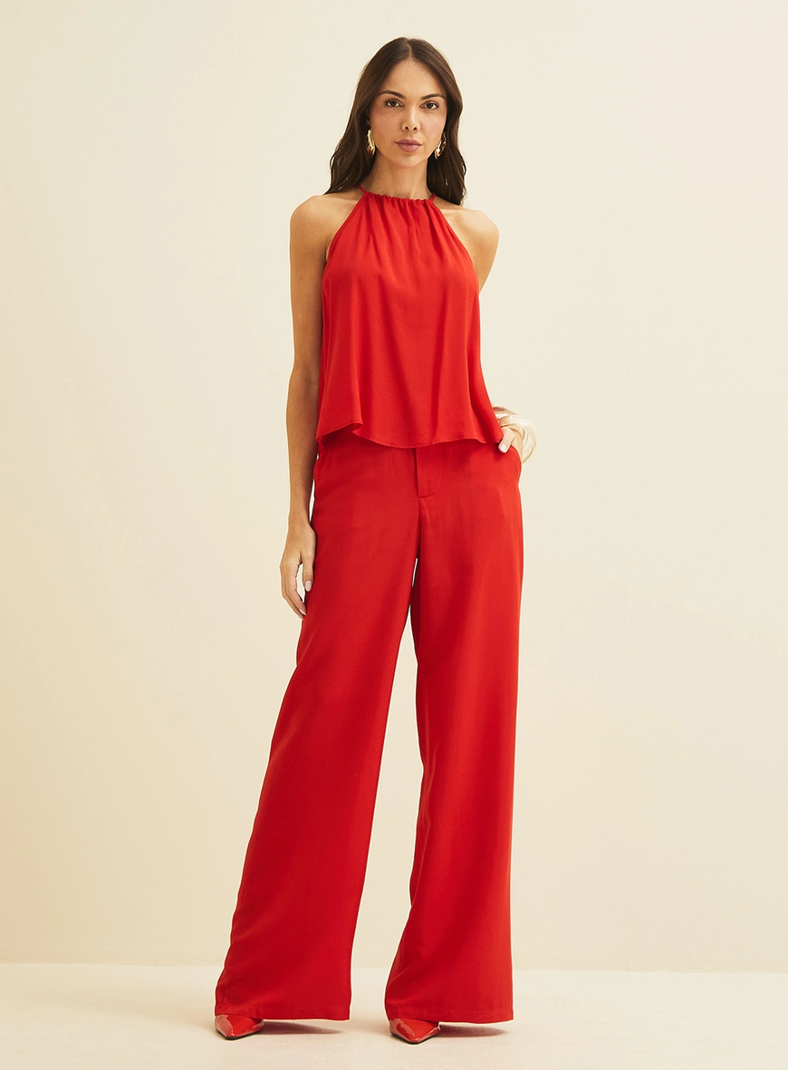 Blusa Solta Com Amarração Vermelho