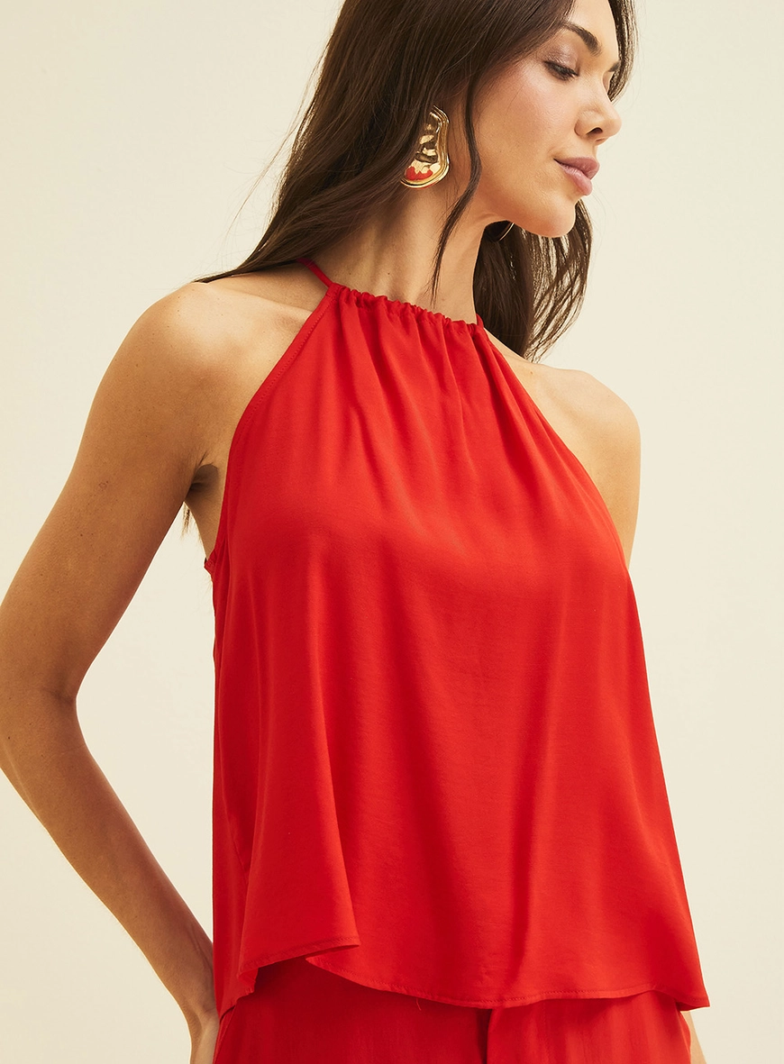 Blusa Solta Com Amarração Vermelho