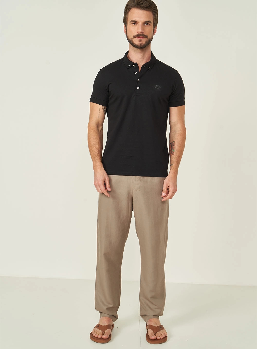 Polo Masculina Manga Curta Preto