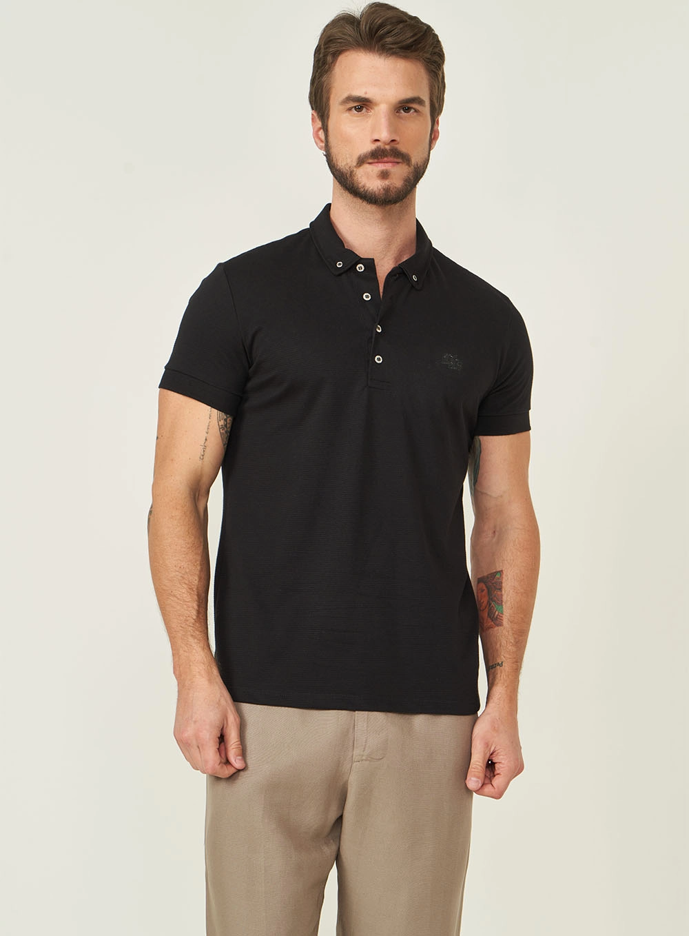Polo Masculina Manga Curta Preto