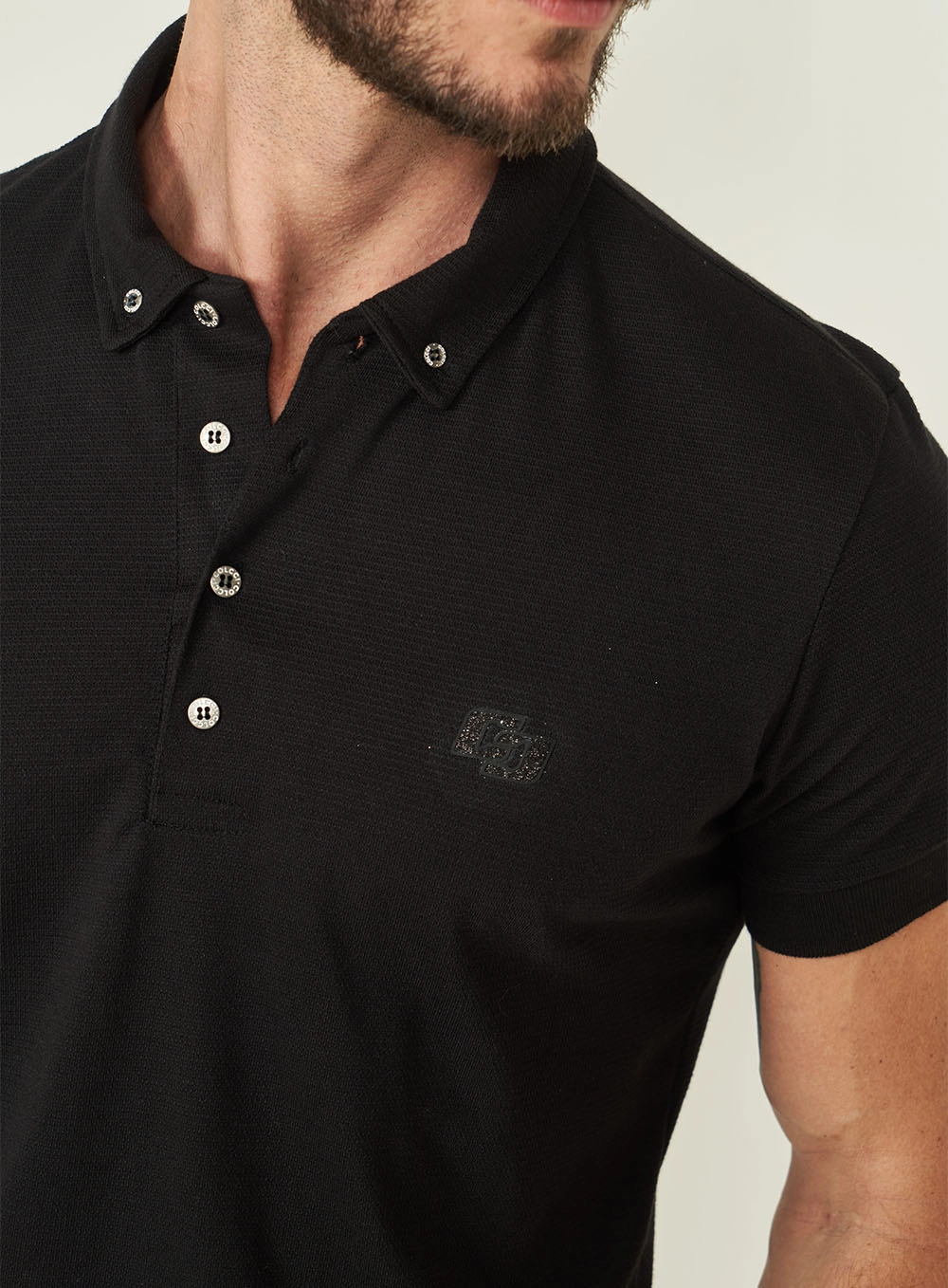 Polo Masculina Manga Curta Preto