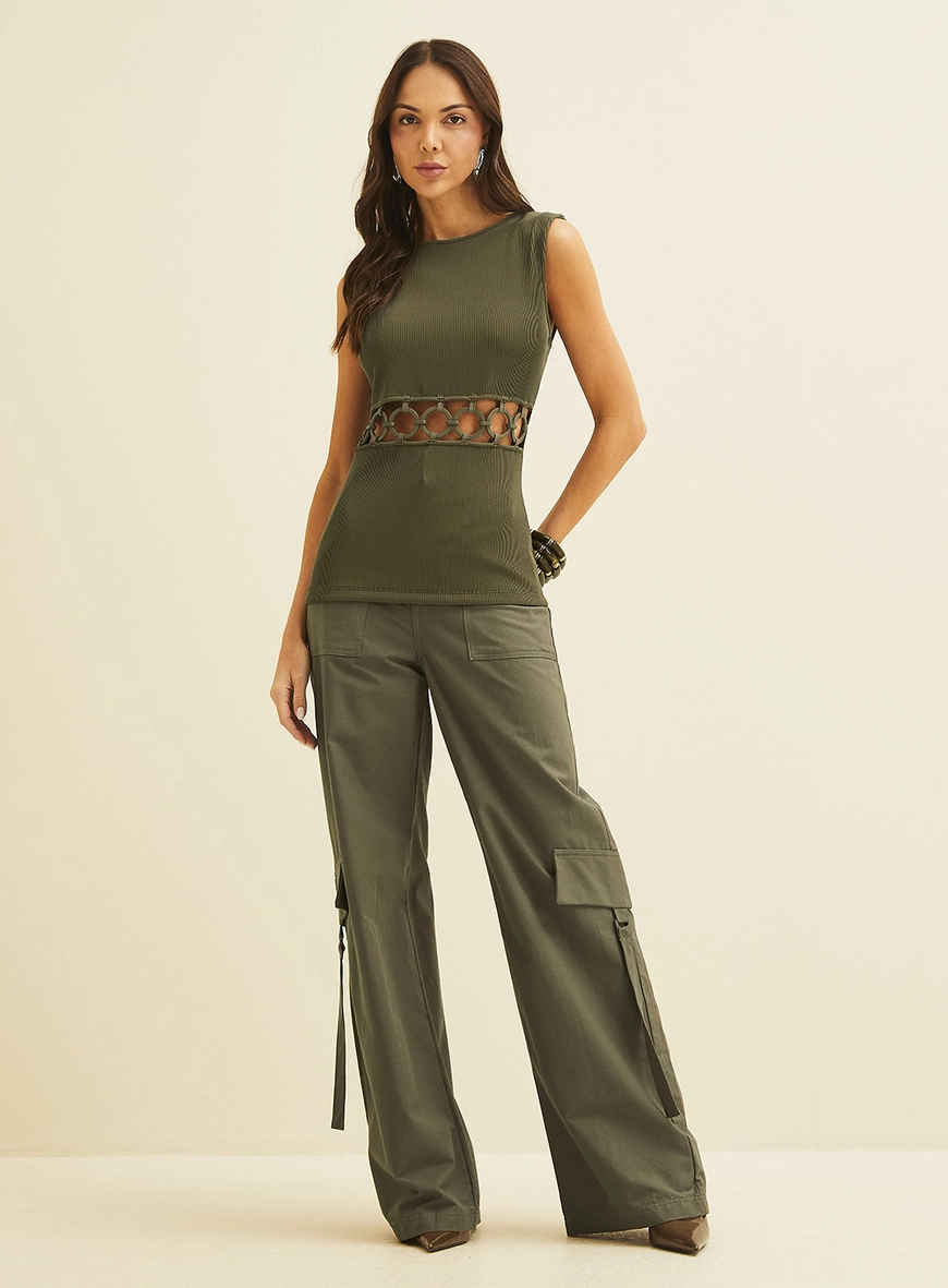 Blusa Canelada Com Detalhe Argola Verde Biosphere