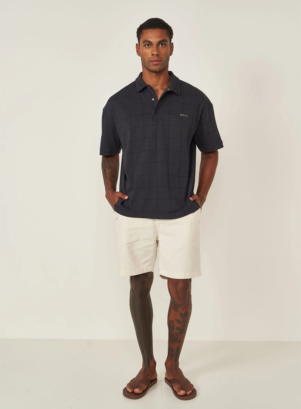 Polo Masculina Texturizada Preto