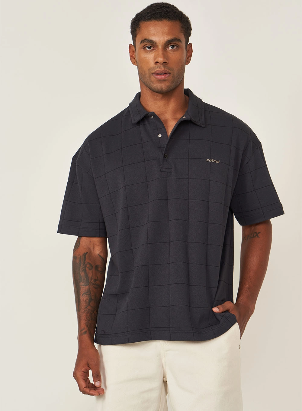 Polo Masculina Texturizada Preto