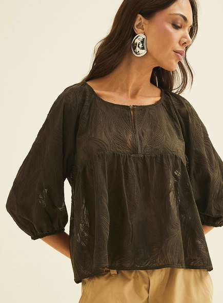 Blusa Ampla Chiffon Mangas Bufantes