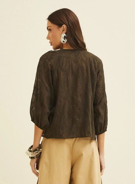 Blusa Ampla Chiffon Mangas Bufantes
