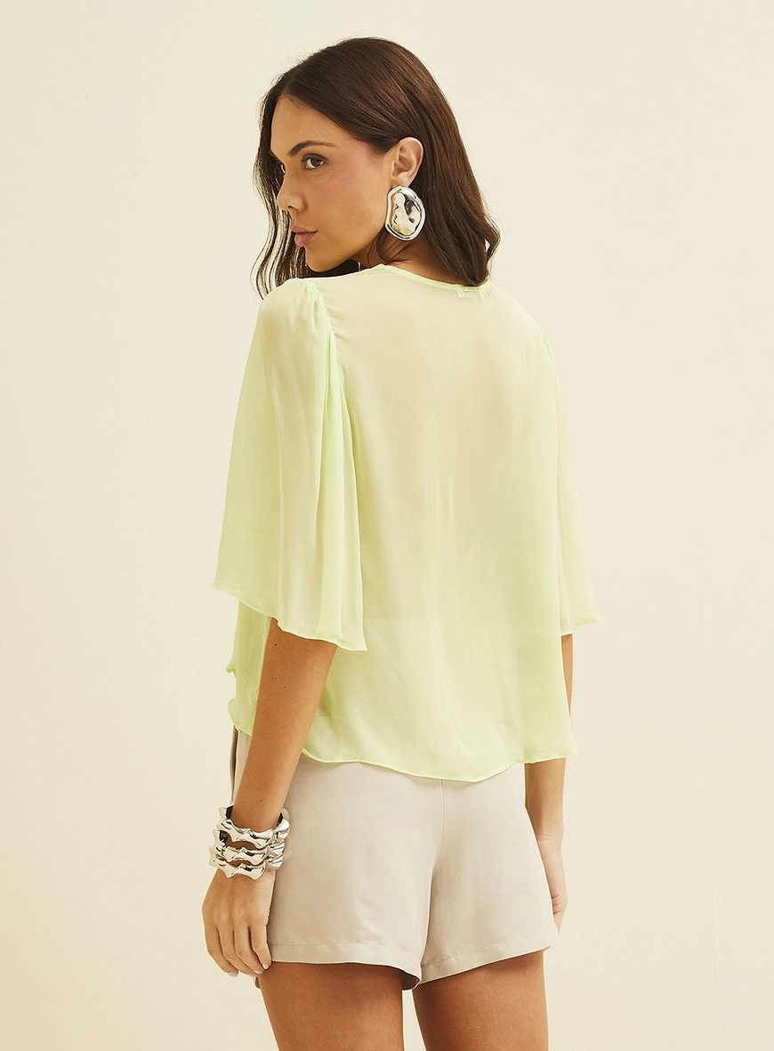 Blusa Ampla Acinturada Com Amarração Verde