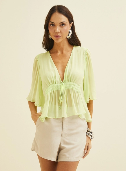 Blusa Ampla Acinturada Com Amarração