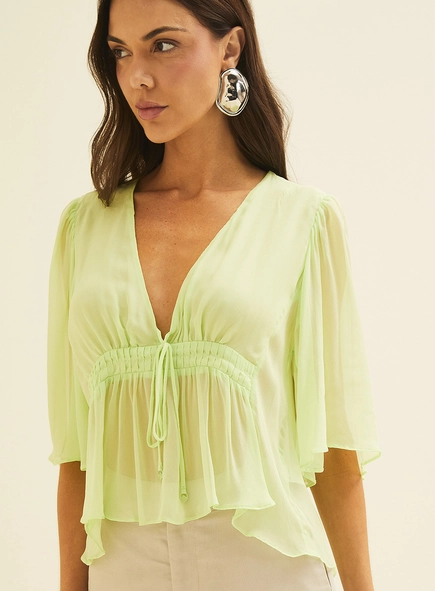 Blusa Ampla Acinturada Com Amarração
