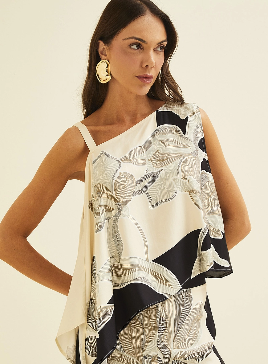 Blusa Solta Estampada Assimétrica Estampados