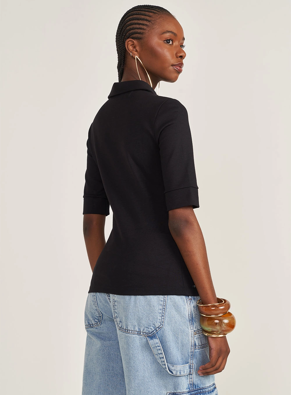 Polo Feminina Slim Com Fecho Em Zíper Preto