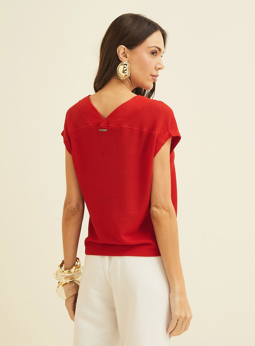 Blusa Em Tricô Gola V Vermelho