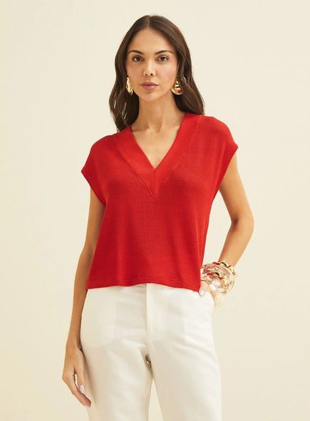 Blusa Em Tricô Gola V