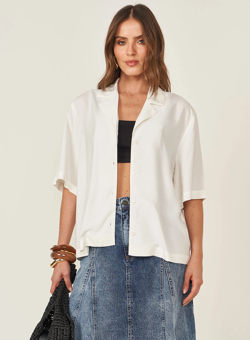 Camisa Feminina Mangas Amplas Off Shell