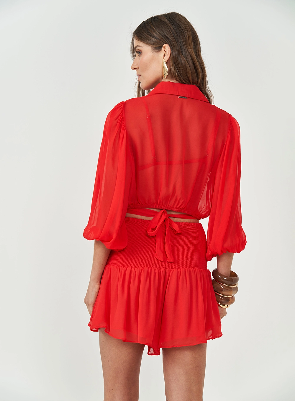 Camisa Comfort Com Mangas Bufantes Vermelho