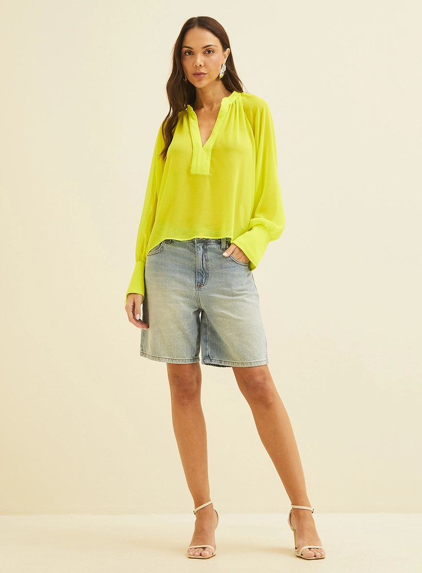 Blusa Ampla Manga Longa Amarelo