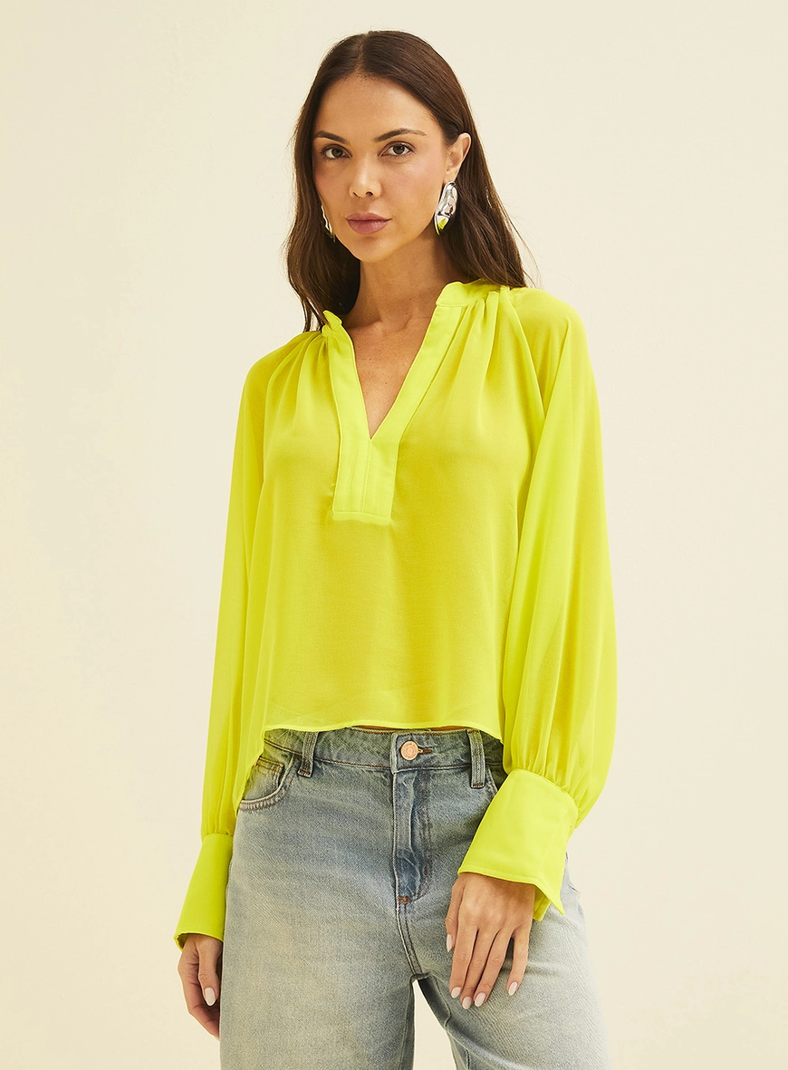 Blusa Ampla Manga Longa Amarelo