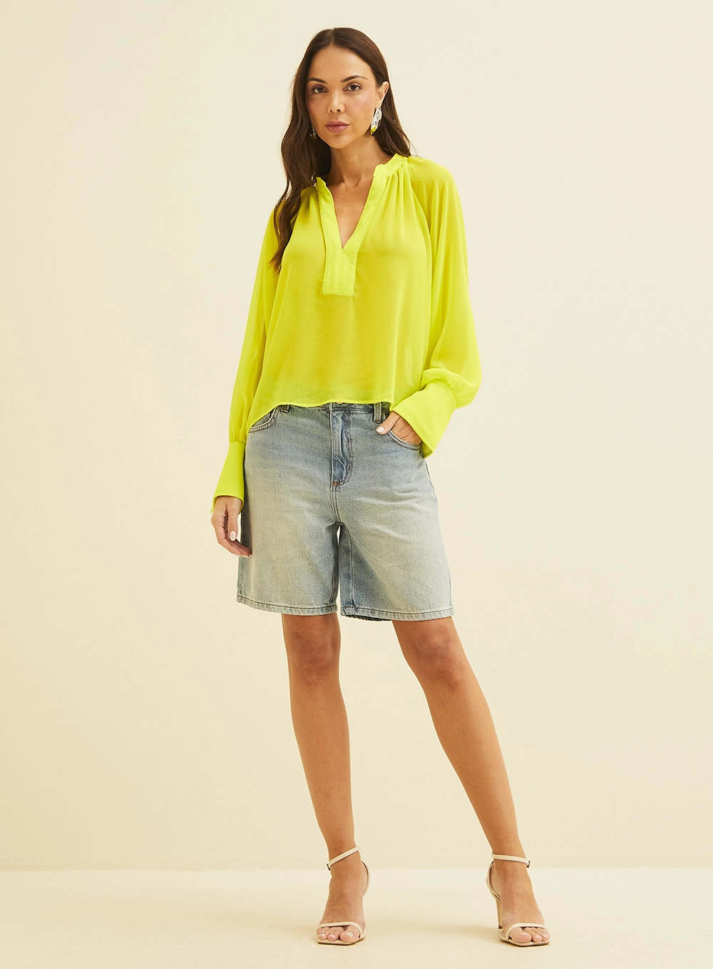Blusa Ampla Manga Longa Amarelo 1