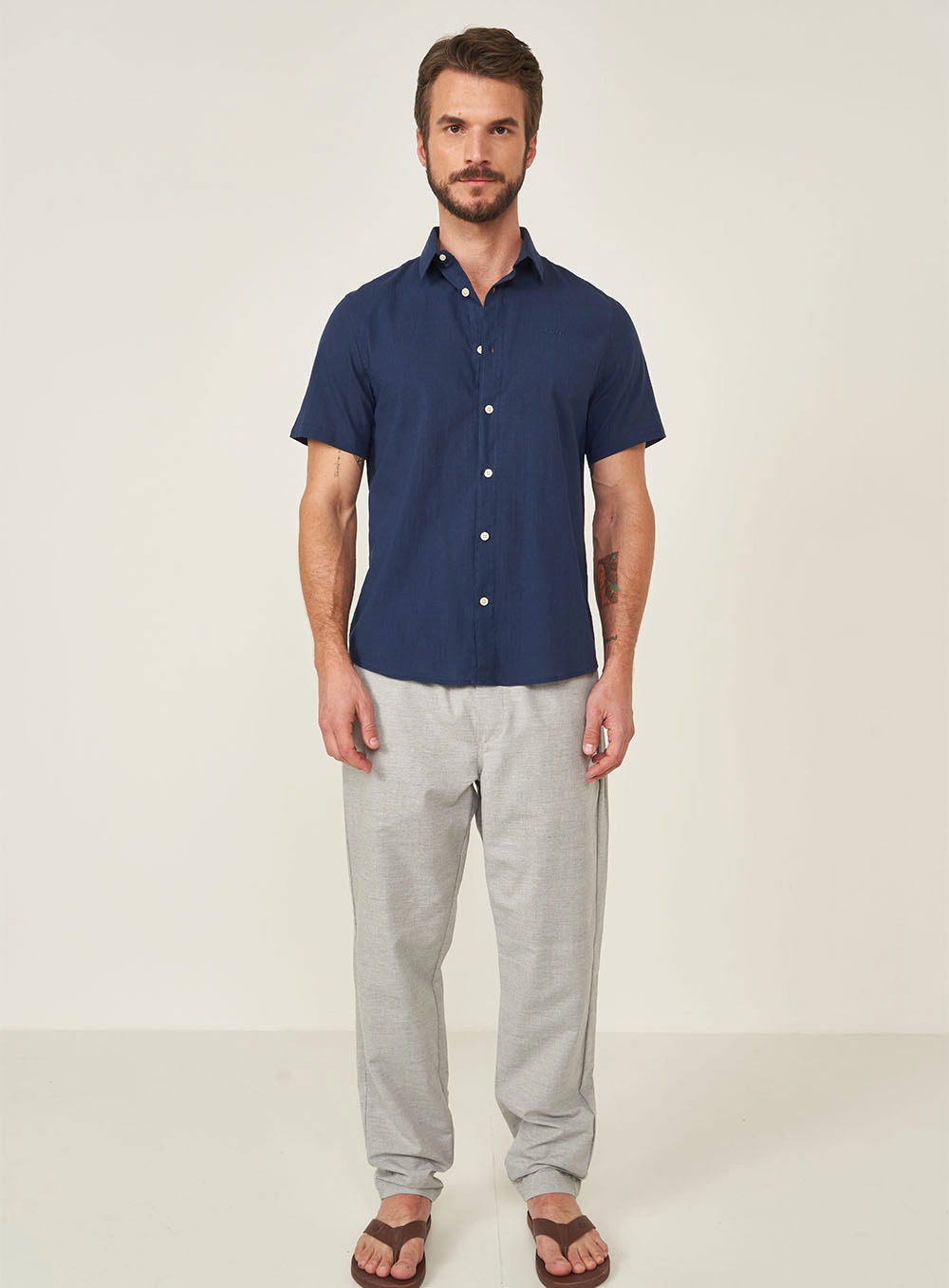 Camisa Relax Masculina Manga Curta Azul