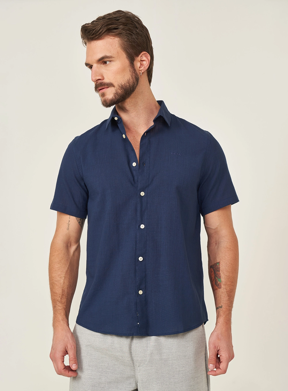 Camisa Relax Masculina Manga Curta Azul