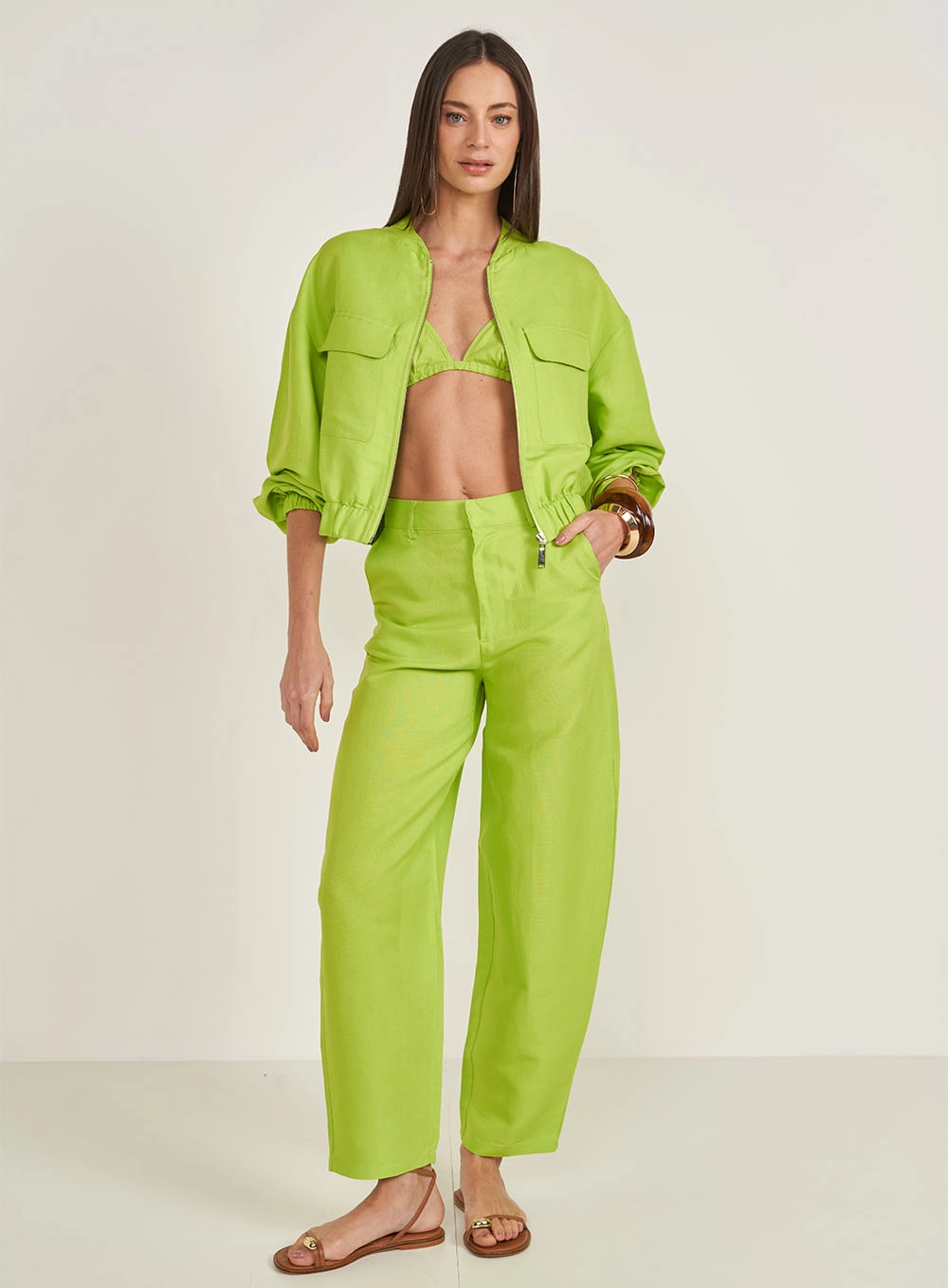 Jaqueta Loose  Com Bolsos Verde