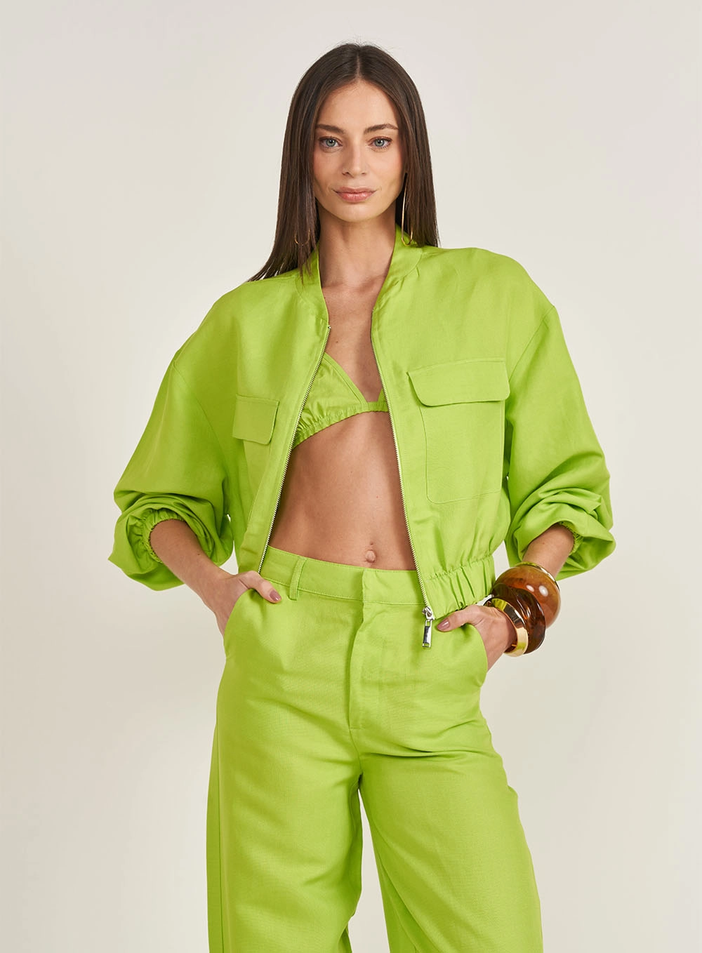 Jaqueta Loose  Com Bolsos Verde