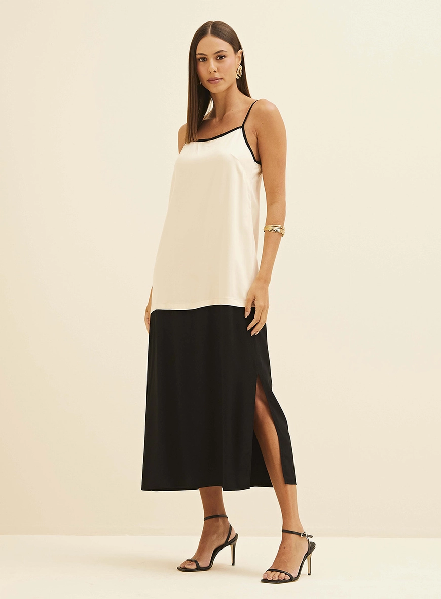 Vestido Midi Reto Duo Color Bege