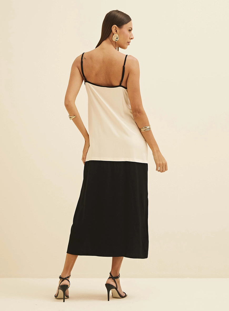 Vestido Midi Reto Duo Color Bege