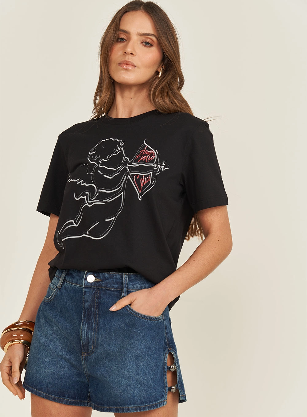 Camiseta Feminina Estampada Boy Preto