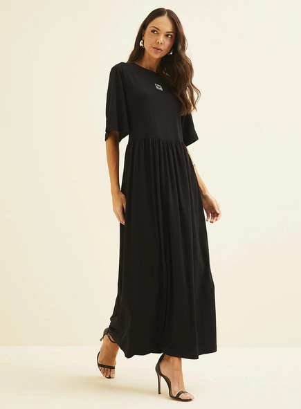 Vestido Longo Solto Com Franzido