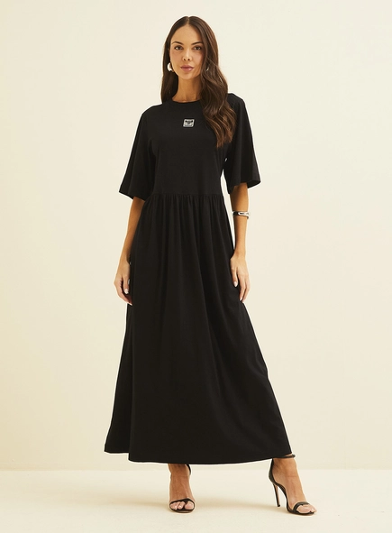 Vestido Longo Solto Com Franzido