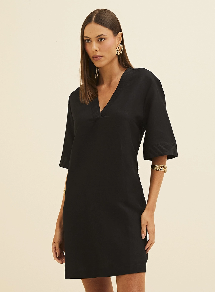 Vestido Em Linho Amplo Preto