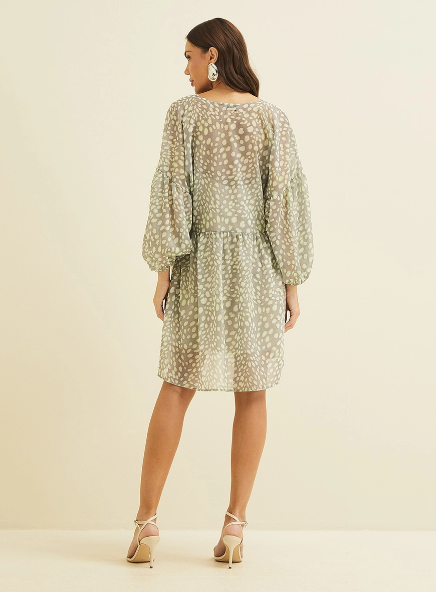 Vestido Amplo Estampado Com Mangas Bufantes Estampados