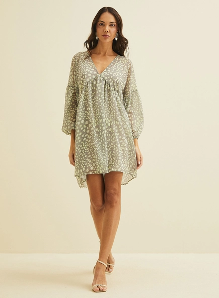 Vestido Amplo Estampado Com Mangas Bufantes