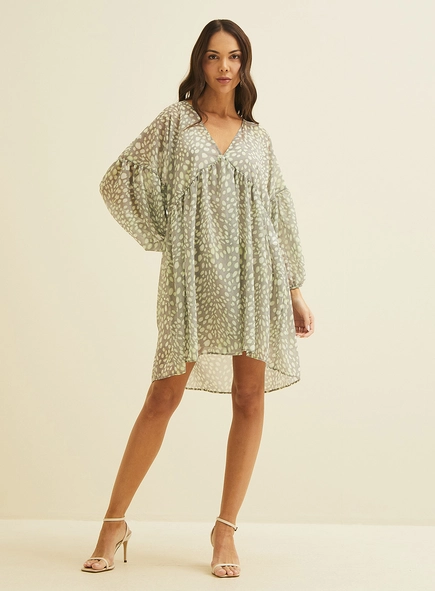 Vestido Amplo Estampado Com Mangas Bufantes