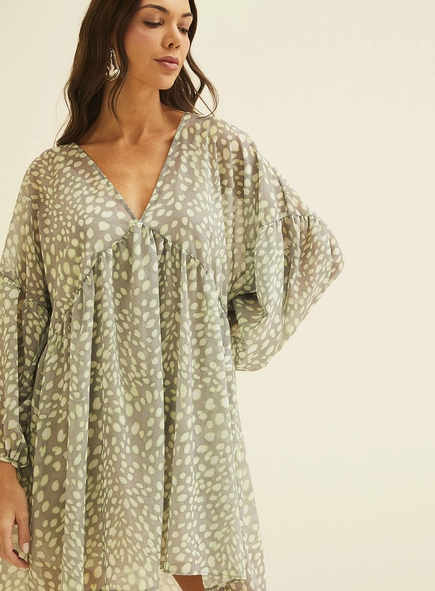Vestido Amplo Estampado Com Mangas Bufantes